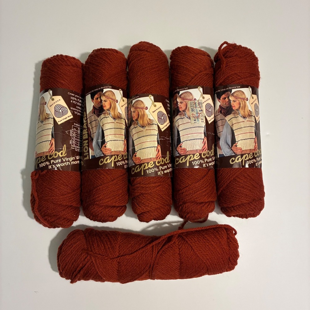 Lion Brand Cape Cod 100% Pure Virgin Wool‎ Yarn Revere Copper 6 Skeins Vintage